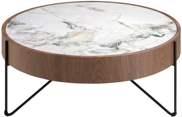 Круглый журнальный столик 2138/MH2303A из ореха и мраморной керамики