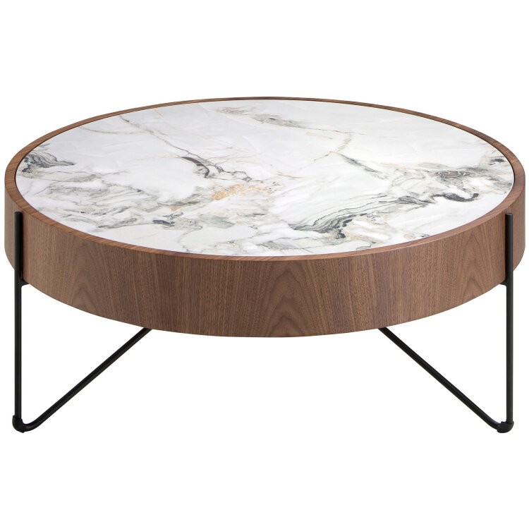 Круглый журнальный столик 2138/MH2303A из ореха и мраморной керамики