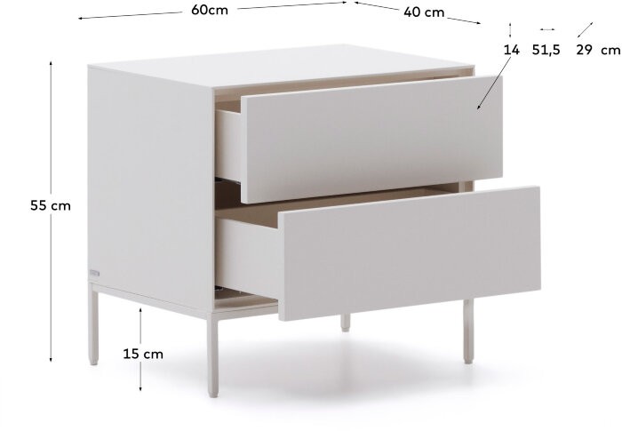 Vedrana Тумбочка прикроватная 2 ящика белый лак 60 x 55 см
