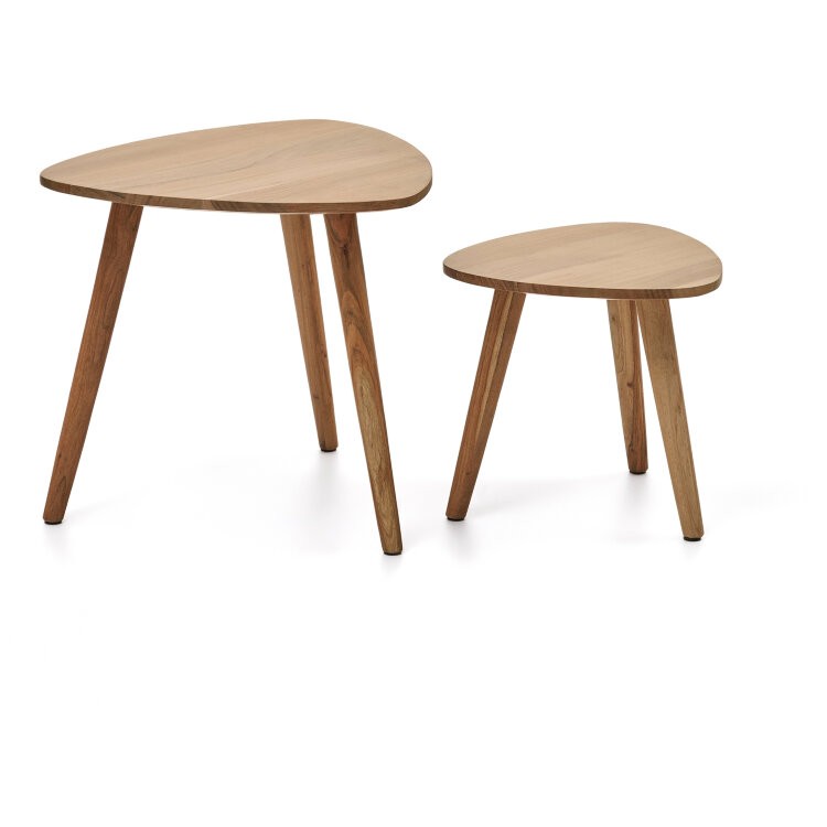 Комплект из 2-х столиков Duvani из массива акации с выбеленной отделкой