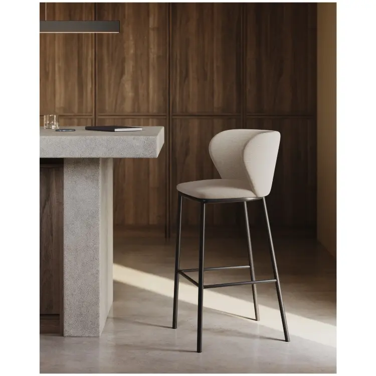 Ciselia Барный стул из бежевой синели и черной стали 75 см