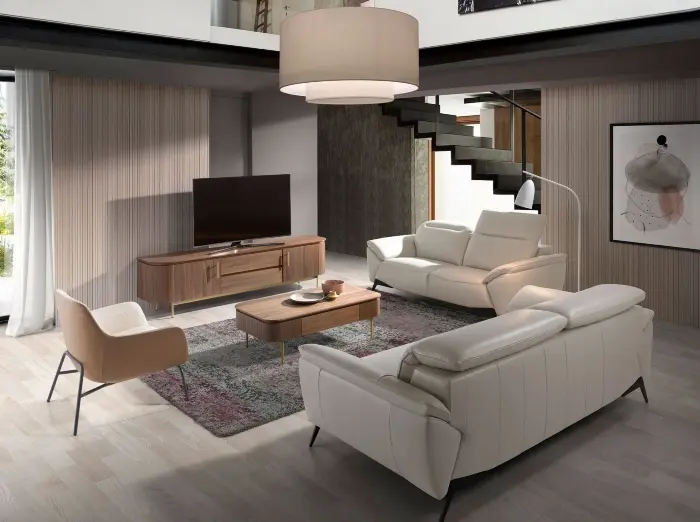 Журнальный столик 2108/413A из орехового дерева и золотистой стали