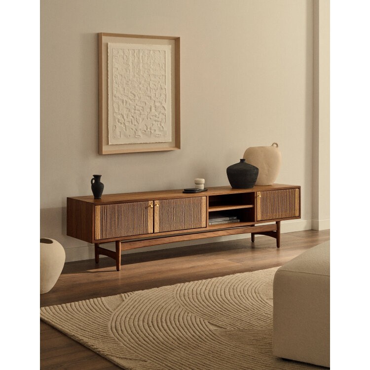 Тумба под ТВ Elan 3 дверцы шпон и массив ореха и шнур 200 х 50 см