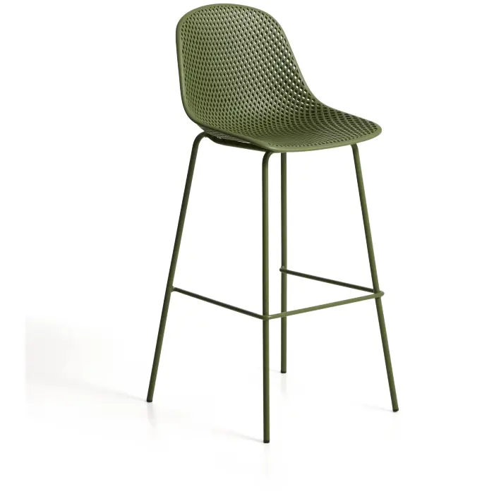 Уличный барный стул Quinby из зеленой стали и пластика, 75 см