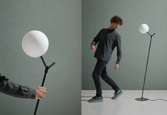 Торшер Atom черный/опаловое стекло