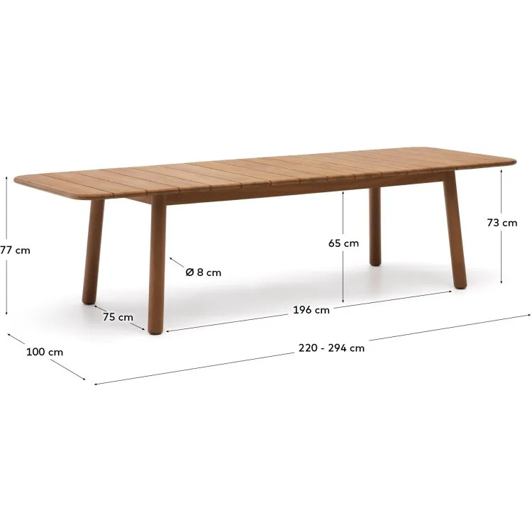Раздвижной стол Turqueta из массива тикового дерева, 220 (294) x 100 см