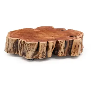 Журнальный столик Tavine из массива акации с выбеленной отделкой, с колесами Ø65 см