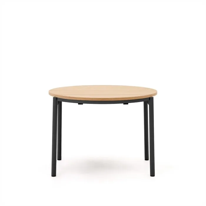 Montuiri Круглый раздвижной стол из дубового шпона с ножками черного цвета, Ø90(130) см