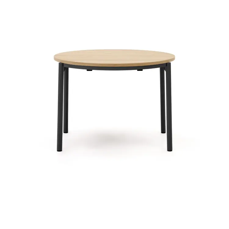 Montuiri Круглый раздвижной стол из дубового шпона с ножками черного цвета, Ø90(130) см