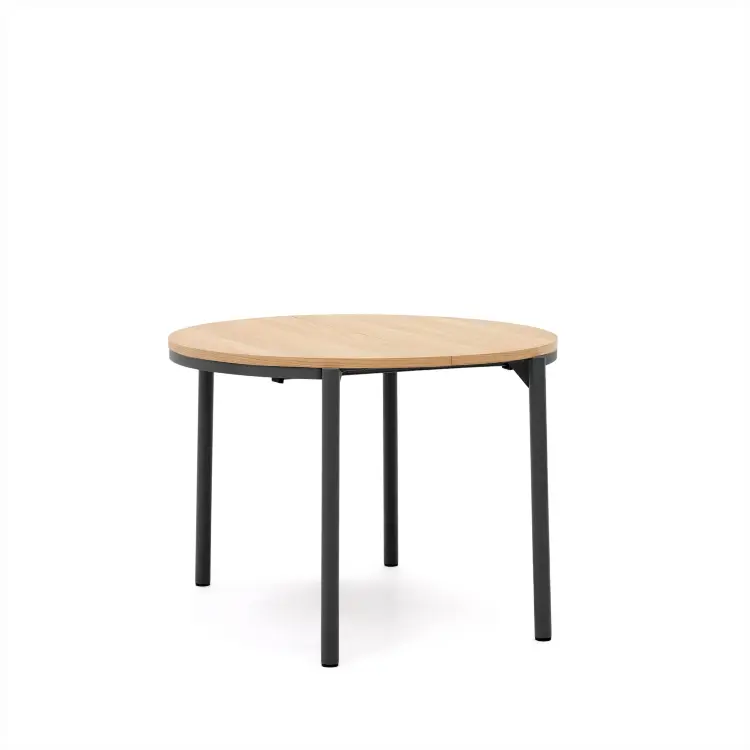 Montuiri Круглый раздвижной стол из дубового шпона с ножками черного цвета, Ø90(130) см