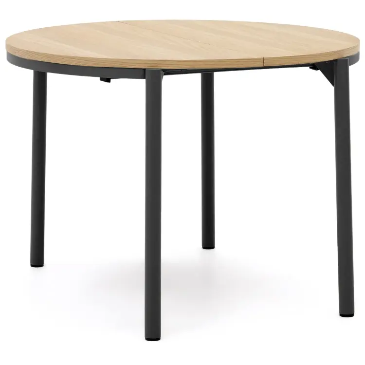 Montuiri Круглый раздвижной стол из дубового шпона с ножками черного цвета, Ø90(130) см
