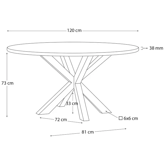 ARYA Стол  Ø 119 с черной столешницей из МДФ на стальных ножках с натуральной отделкой