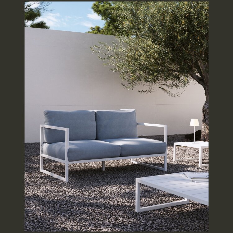 Comova Уличный 2-местный диван сине-серый с белым алюминиевым каркасом 150 см