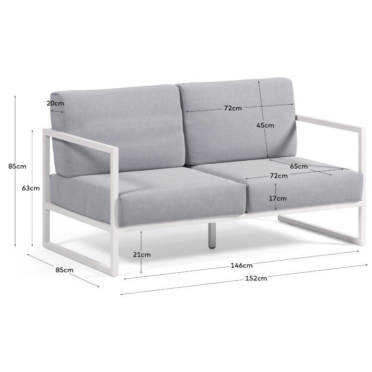 Comova Уличный 2-местный диван сине-серый с белым алюминиевым каркасом 150 см