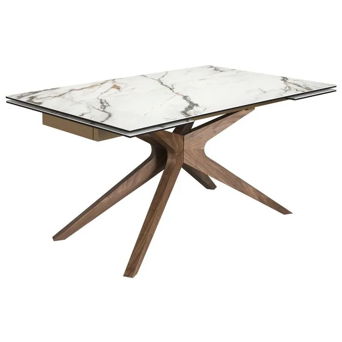 Прямоугольный раздвижной обеденный стол 1157 из керамики в отделке под мрамор