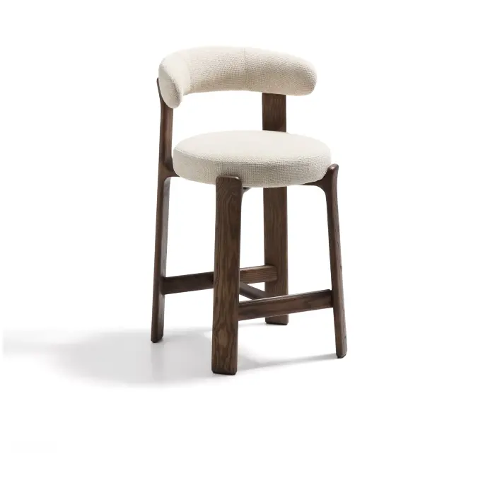 Полубарный стул Granite из бежевого шенилла и ясеня с отделкой орех 65 см