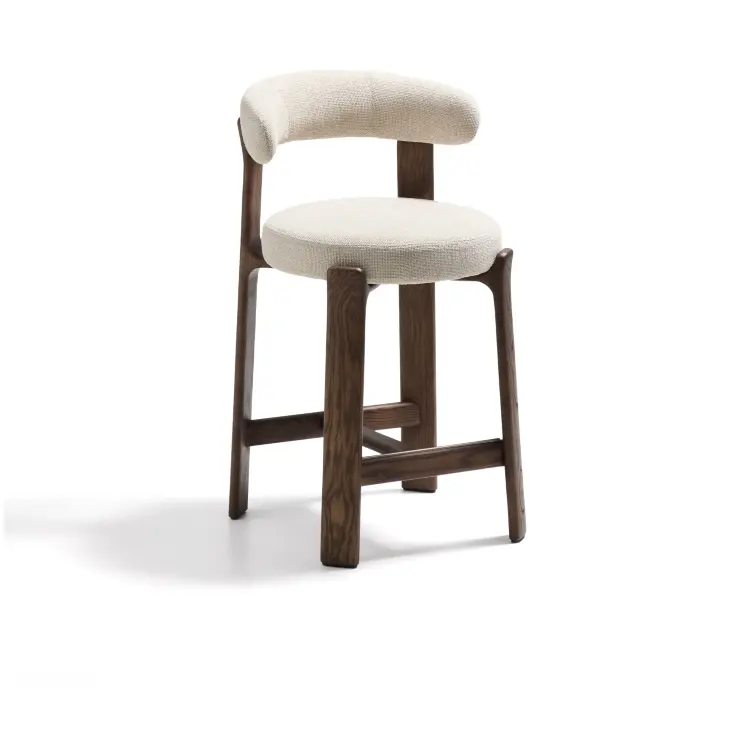 Полубарный стул Granite из бежевого шенилла и ясеня с отделкой орех 65 см