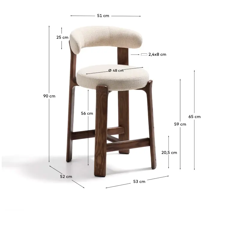 Полубарный стул Granite из бежевого шенилла и ясеня с отделкой орех 65 см