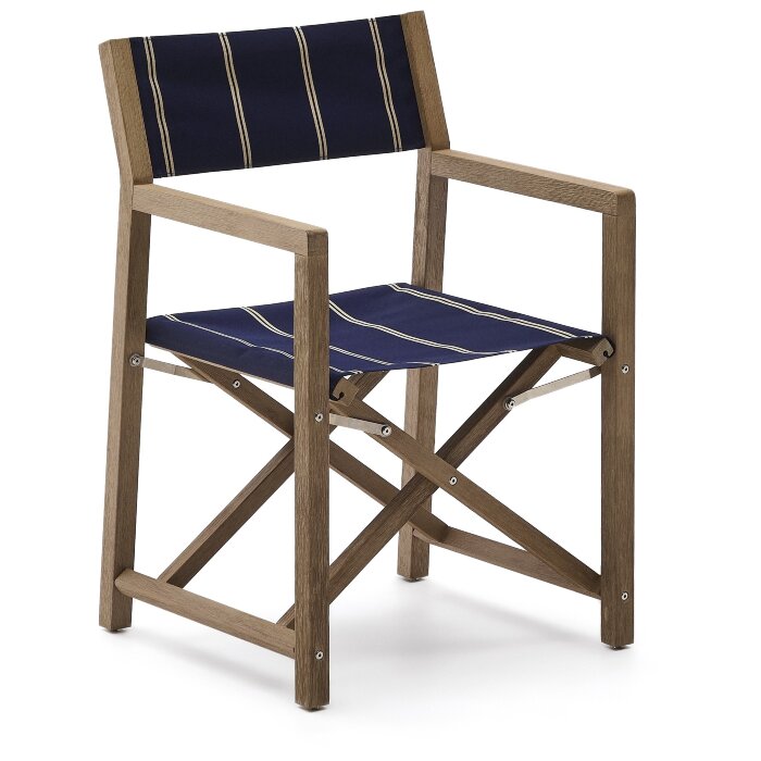 Уличный складной стул Vilara в сине-бежевую полоску из акации