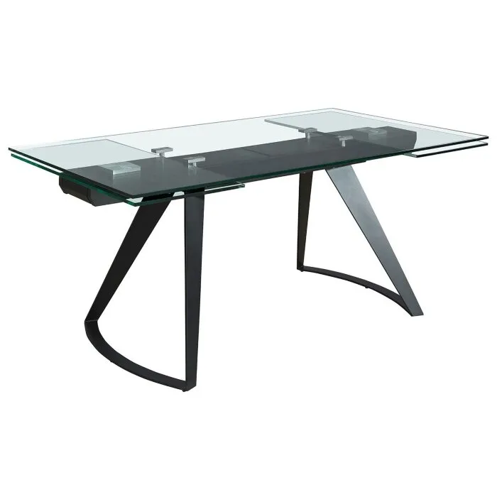 Прямоугольный раздвижной обеденный стол 1150 из стекла и черной стали