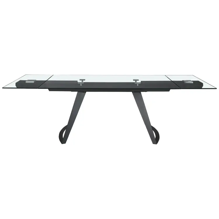 Прямоугольный раздвижной обеденный стол 1150 из стекла и черной стали