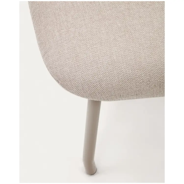 Belina Пуф для ног из бежевой синели и стали с белой отделкой