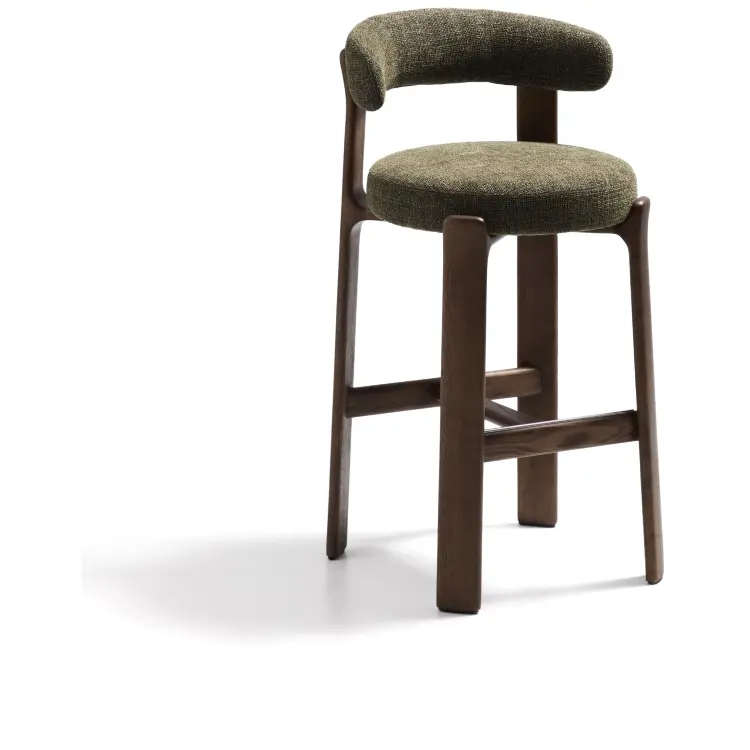 Барный стул Granite из зеленой синели и ясеня с отделкой орех 75 см