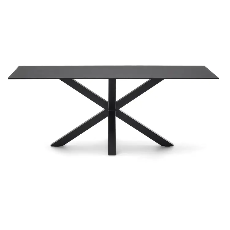 Argo Стол обеденный с черными ножками из стали и столешницей из черного стекла 200x100