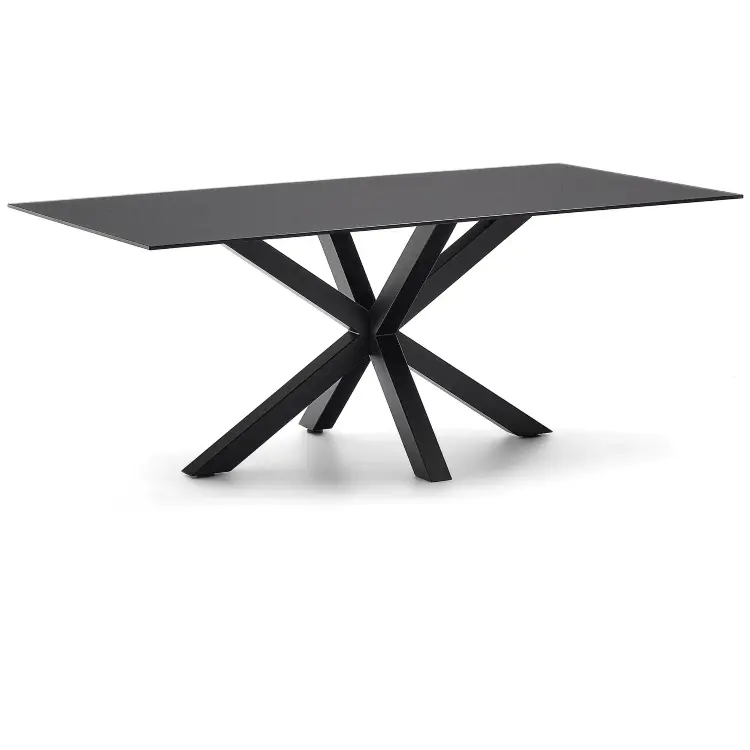 Argo Стол обеденный с черными ножками из стали и столешницей из черного стекла 200x100