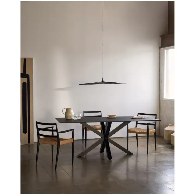 Argo Стол обеденный с черными ножками из стали и столешницей из черного стекла 200x100