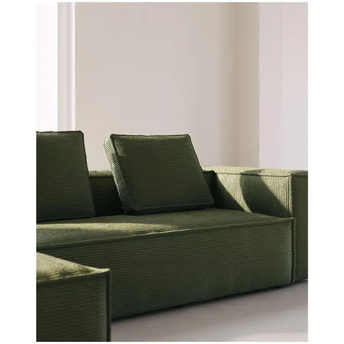 3-х местный диван Blok с левым шезлонгом в зеленом толстом вельвете 300 см