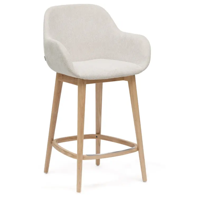 Полубарный стул Konna бежевого цвета с ножками из массива ясеня в светлой отделке, 65 см