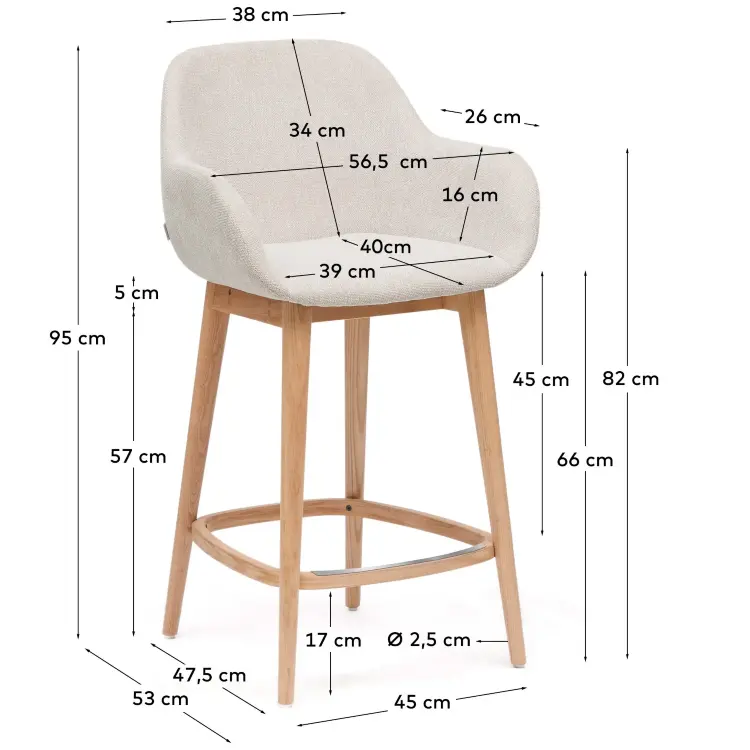 Полубарный стул Konna бежевого цвета с ножками из массива ясеня в светлой отделке, 65 см