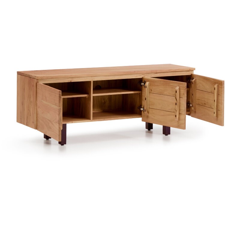 Тумба под телевизор Uxue с 3 дверцами из массива акации с беленой отделкой 150 x 58 см