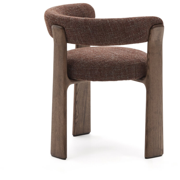 Granite Стул на 3 ножках из коричневого шенилла и массива ясеня в отделке орех