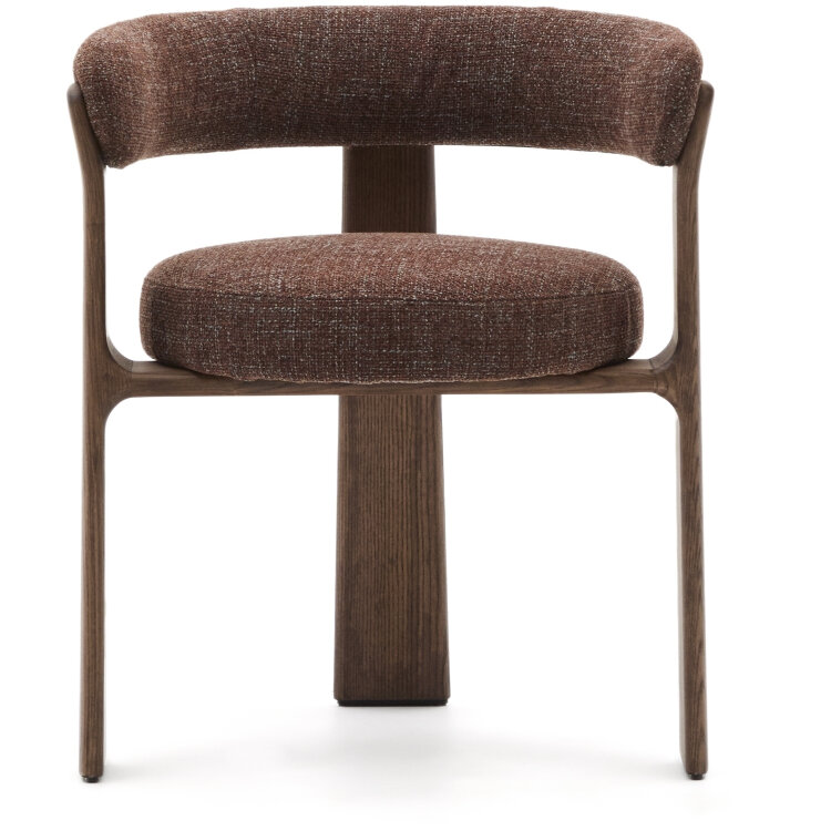 Granite Стул на 3 ножках из коричневого шенилла и массива ясеня в отделке орех