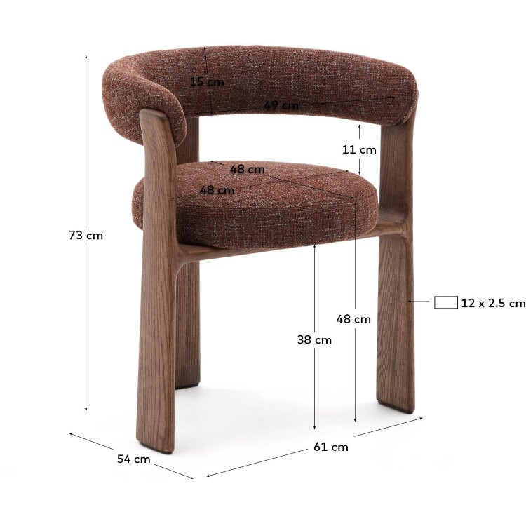 Granite Стул на 3 ножках из коричневого шенилла и массива ясеня в отделке орех