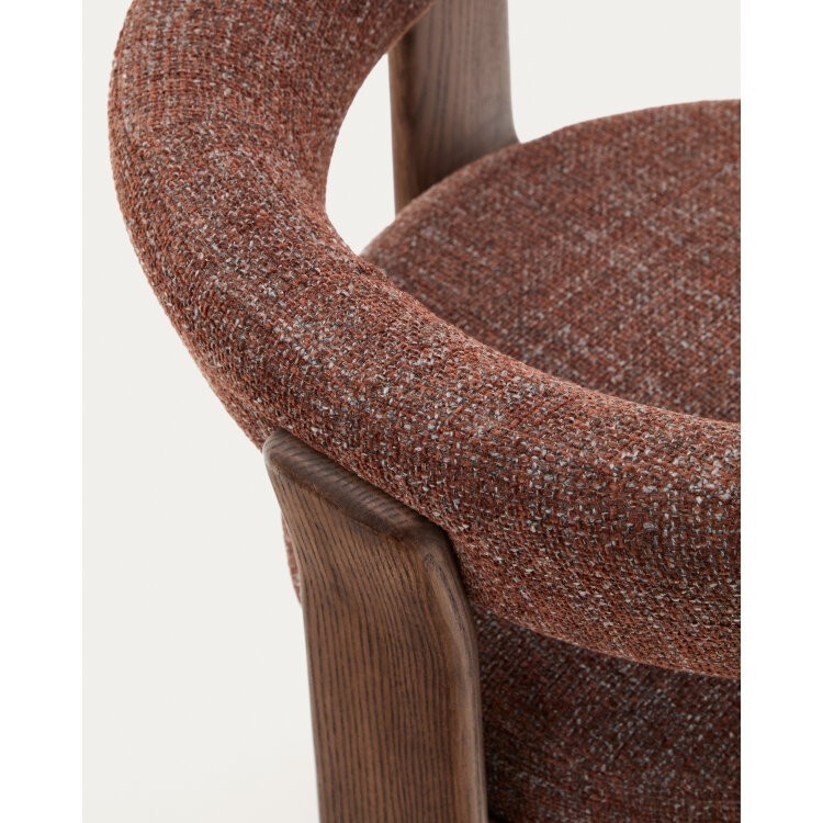 Granite Стул на 3 ножках из коричневого шенилла и массива ясеня в отделке орех