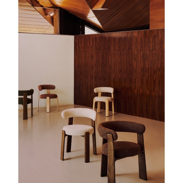 Granite Стул на 3 ножках из коричневого шенилла и массива ясеня в отделке орех