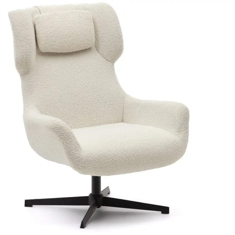 Zalina Вращающееся кресло с подлокотниками из белой ткани букле