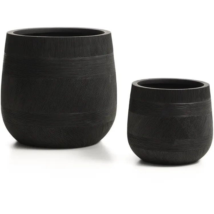 Набор из двух черных кашпо Tival с эффектом цемента, диаметр 50 см/34 см