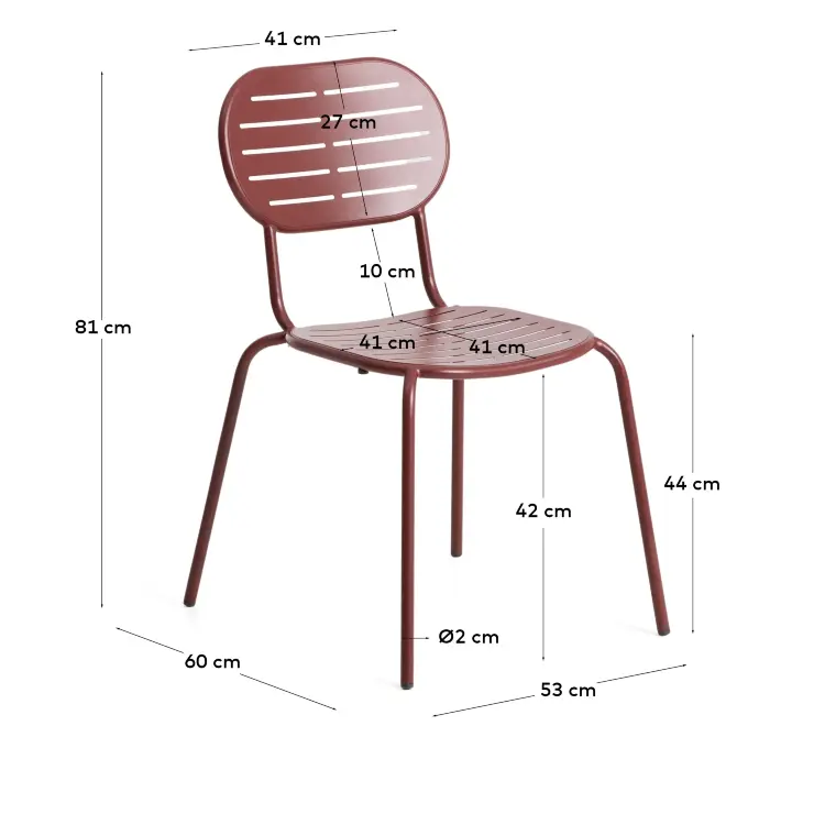 Уличный стул Brai из оцинкованной стали бордового цвета