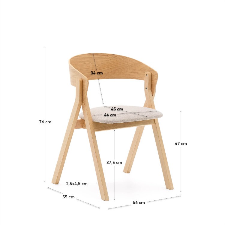 Стул Godia из дерева в натуральном цвете и бежевого шенилла