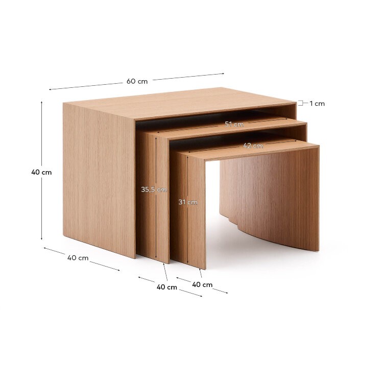 Litto Комплект из 3-х столиков из дубового шпона с отделкой натурального цвета
