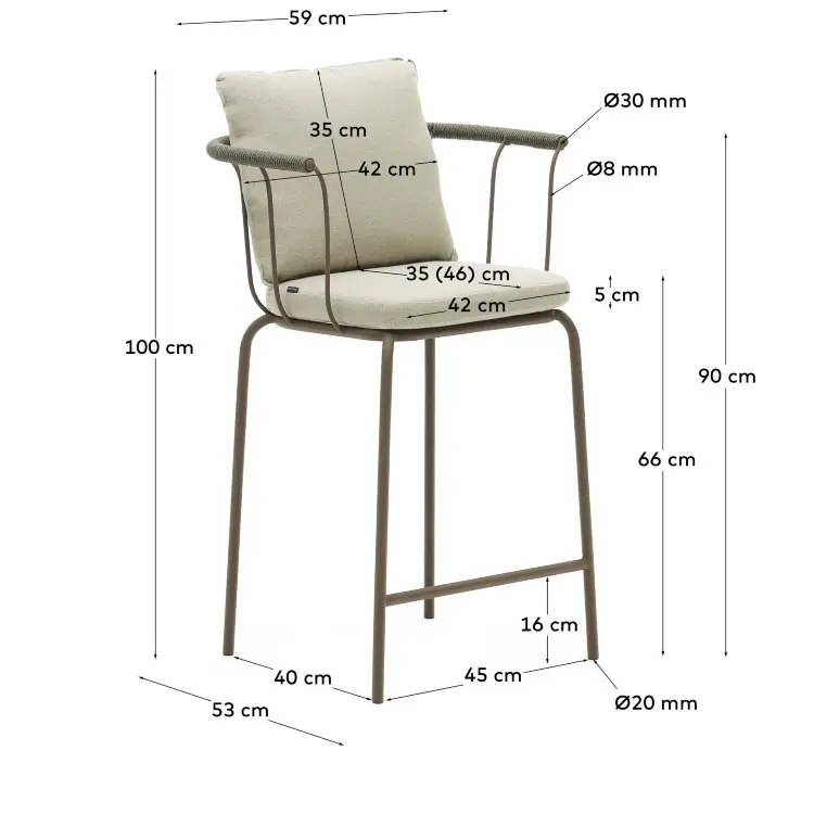 Salguer Барный стул из веревки и стали окрашенный в коричневый цвет
