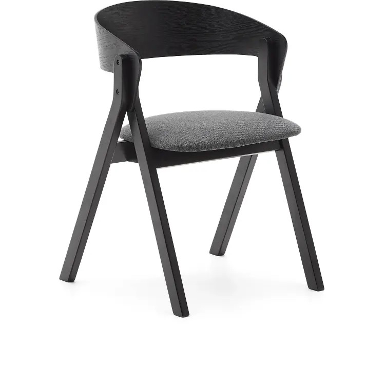 Стул Godia из дерева с черной отделкой и серым шениллом