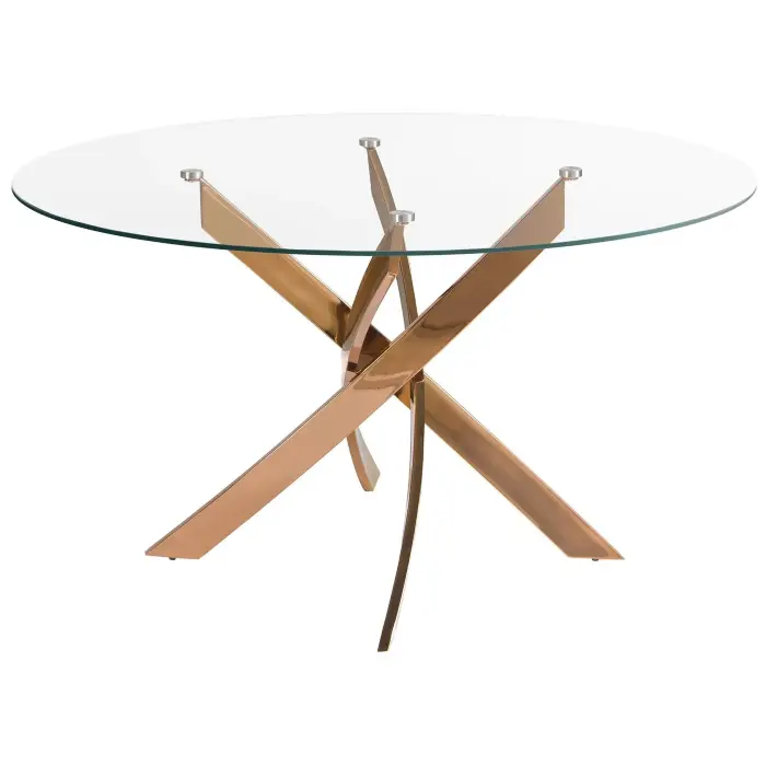 Круглый обеденный стол 1169 из стекла и стали цвета розового золота Ø120