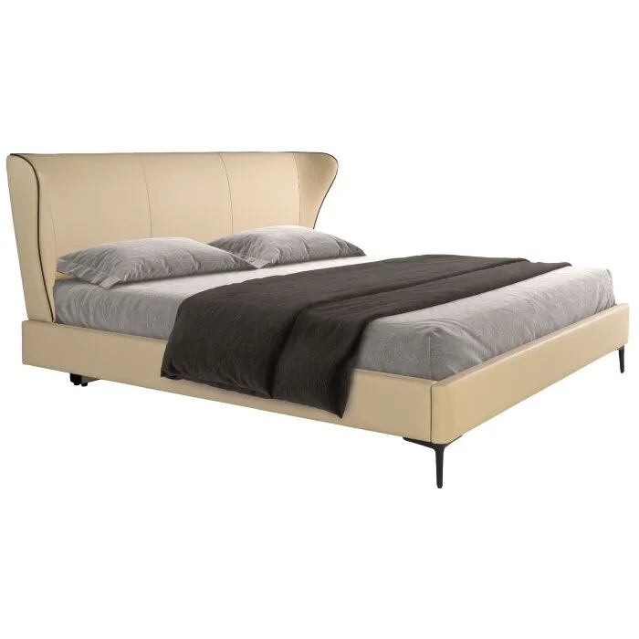 Кровать 7157/GC2002B из экокожи кремового цвета