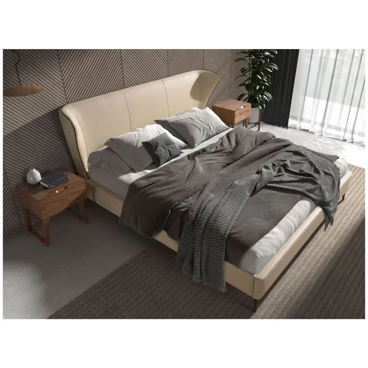 Кровать 7157/GC2002B из экокожи кремового цвета