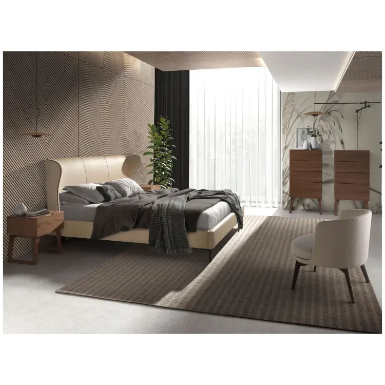 Кровать 7157/GC2002B из экокожи кремового цвета